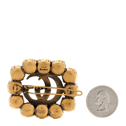 Gucci Metal Crystal Double G Brooch Aged Gold 2 of 5