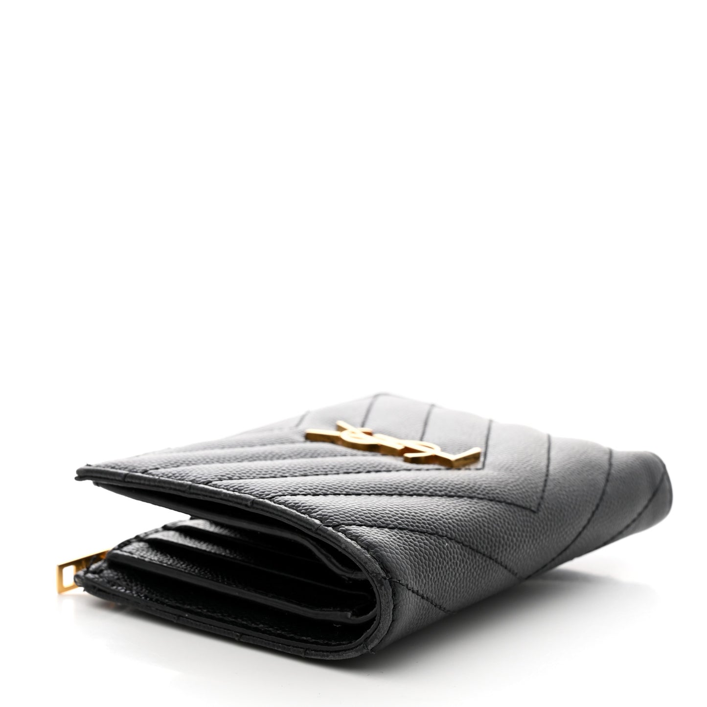Grain De Poudre Matelasse Chevron Monogram Zipped Two-Part Wallet Black