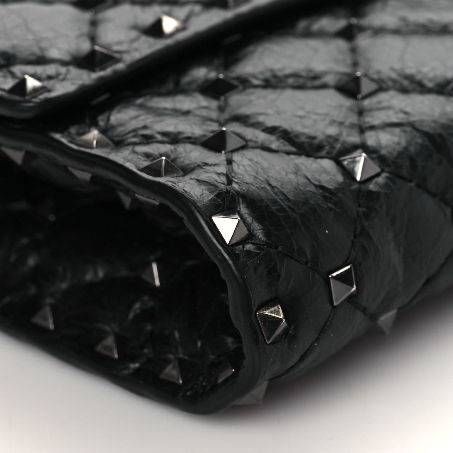 Valentino Garavani Craquele Nappa Rockstud Spike Wallet on Chain Black 8 of 9