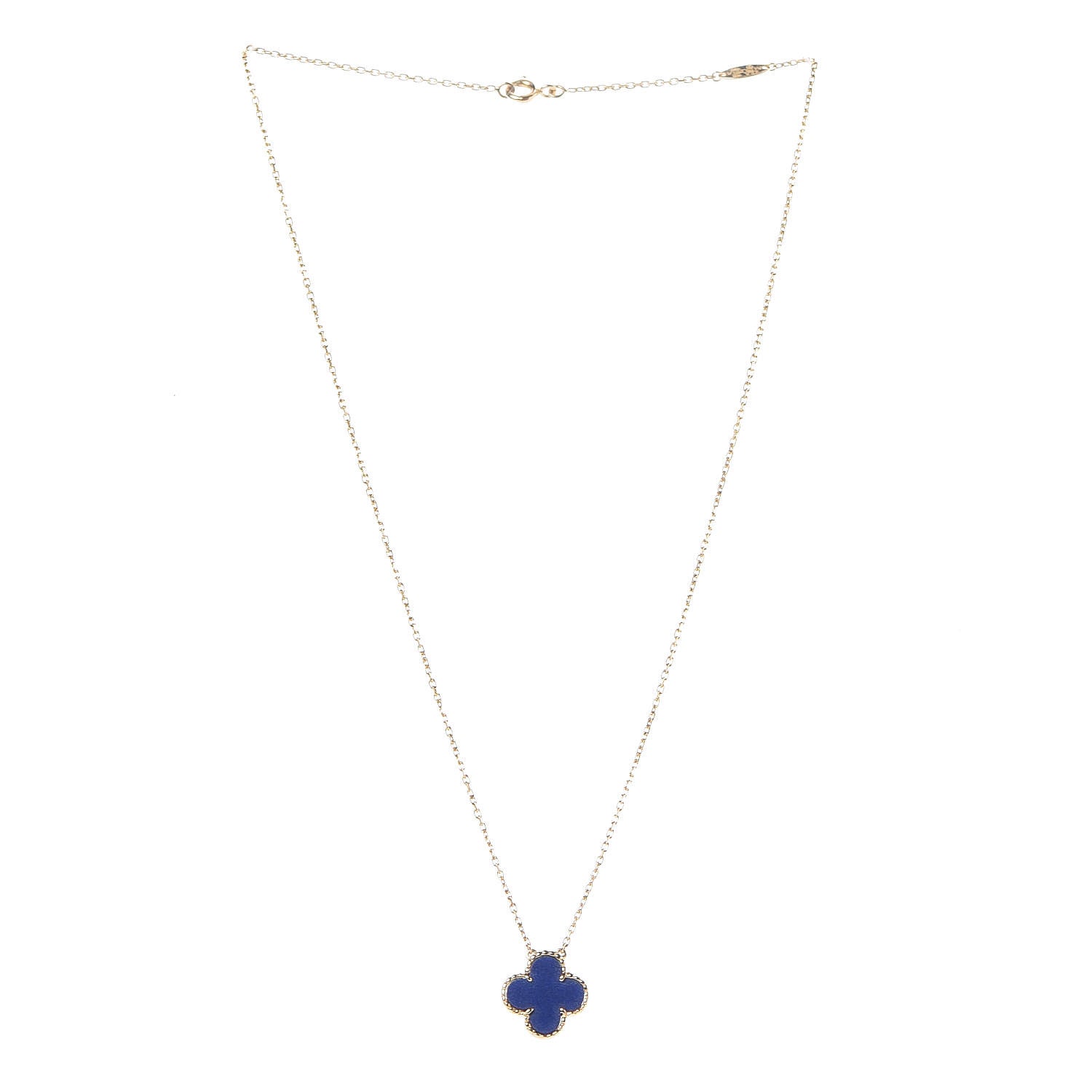 Van Cleef & Arpels 18K Yellow Gold Lapis Lazuli Vintage Alhambra Pendant Necklace 3 of 6