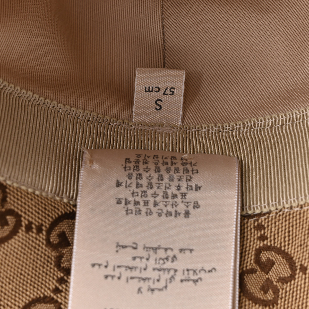 Gucci Monogram Textured Dollar Calfskin GG Jago Bucket Hat S Cacao Beige 10 of 10