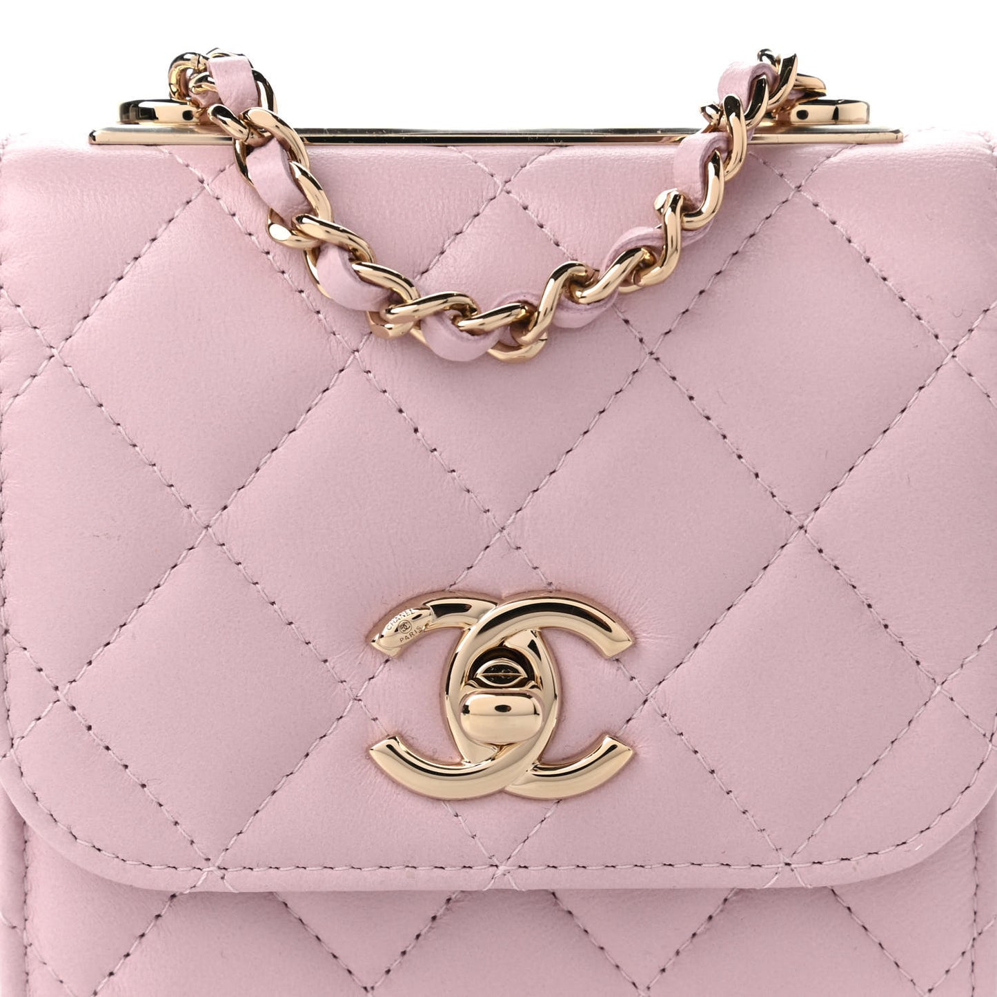 Lambskin Quilted Mini Trendy CC Clutch With Chain Light Pink