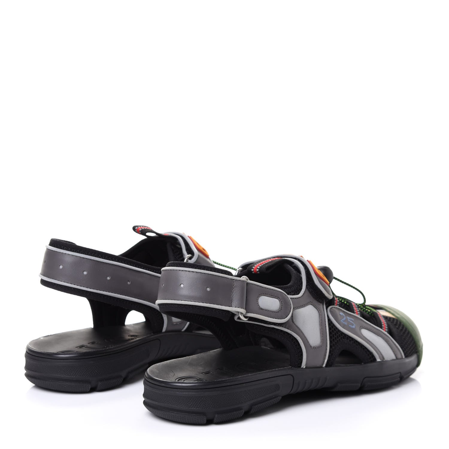 Gucci Mesh Fabric Mens Tinsel Sport Sandals 12 Black Silver Green 3 of 4