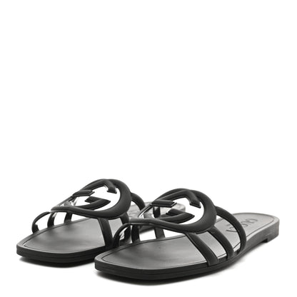 Gucci Rubber Womens Interlocking G Slide Sandals 39 Black 4 of 9
