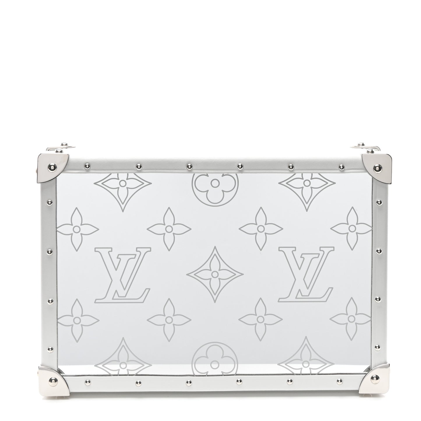 Calfskin Mirror Monogram Etched Jewelry Box Trunksu White