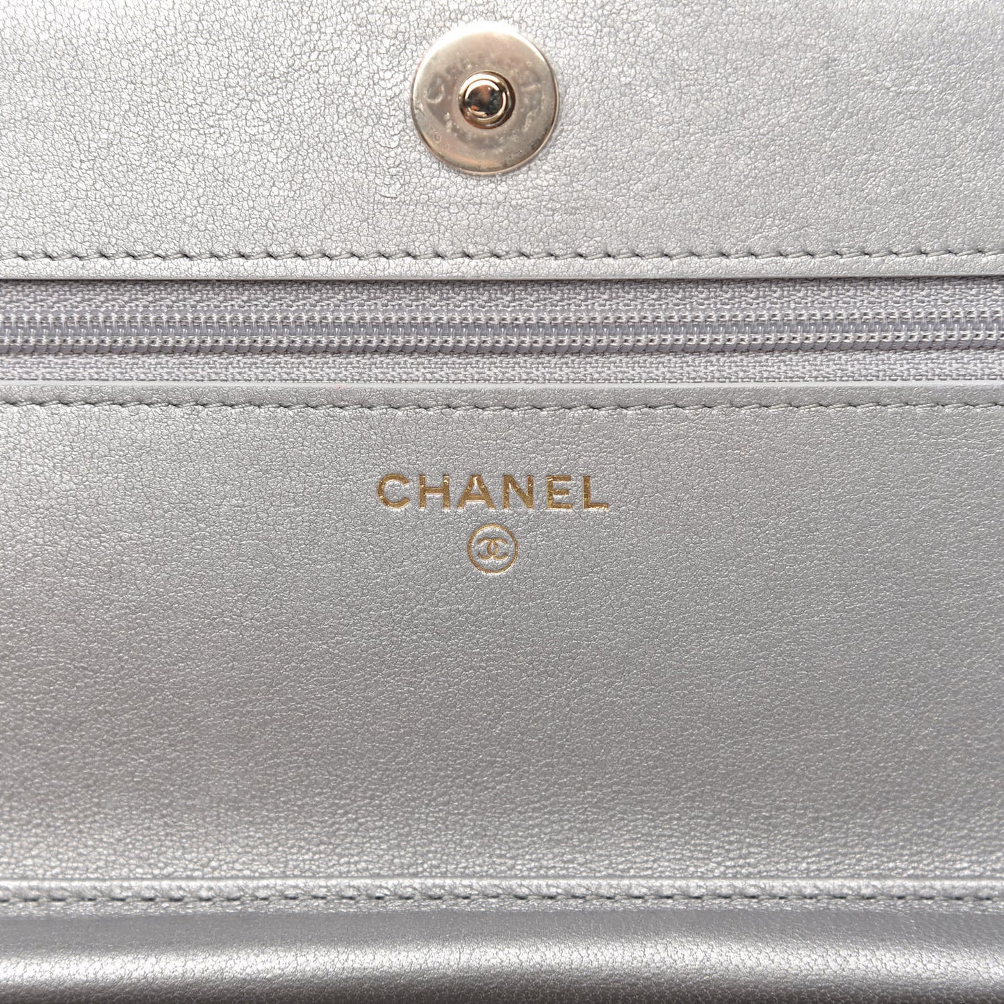 Metallic Goatskin Quilted Timeless CC Wallet On Chain WOC Silver