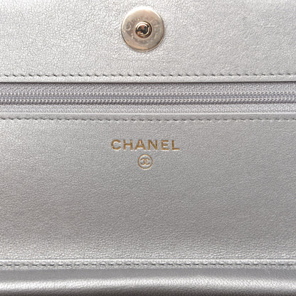 Chanel Metallic Goatskin Quilted Timeless CC Wallet On Chain WOC Silver 8 of 12
