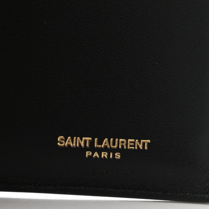 Saint Laurent Calfskin Crocodile Embossed Tiny Monogram Credit Card Wallet Black 6 of 7