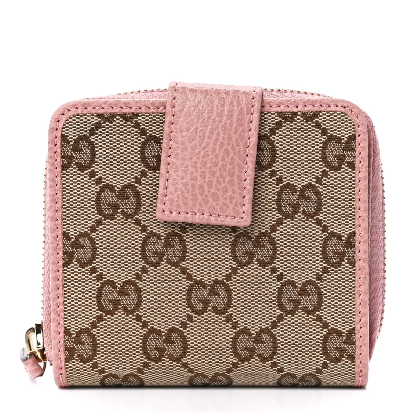Monogram Dollar Calfskin Zip Around French Flap Wallet Beige Ebony Soft Pink