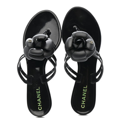 Chanel Jelly Camellia Thong Sandals 37 Black 2 of 10