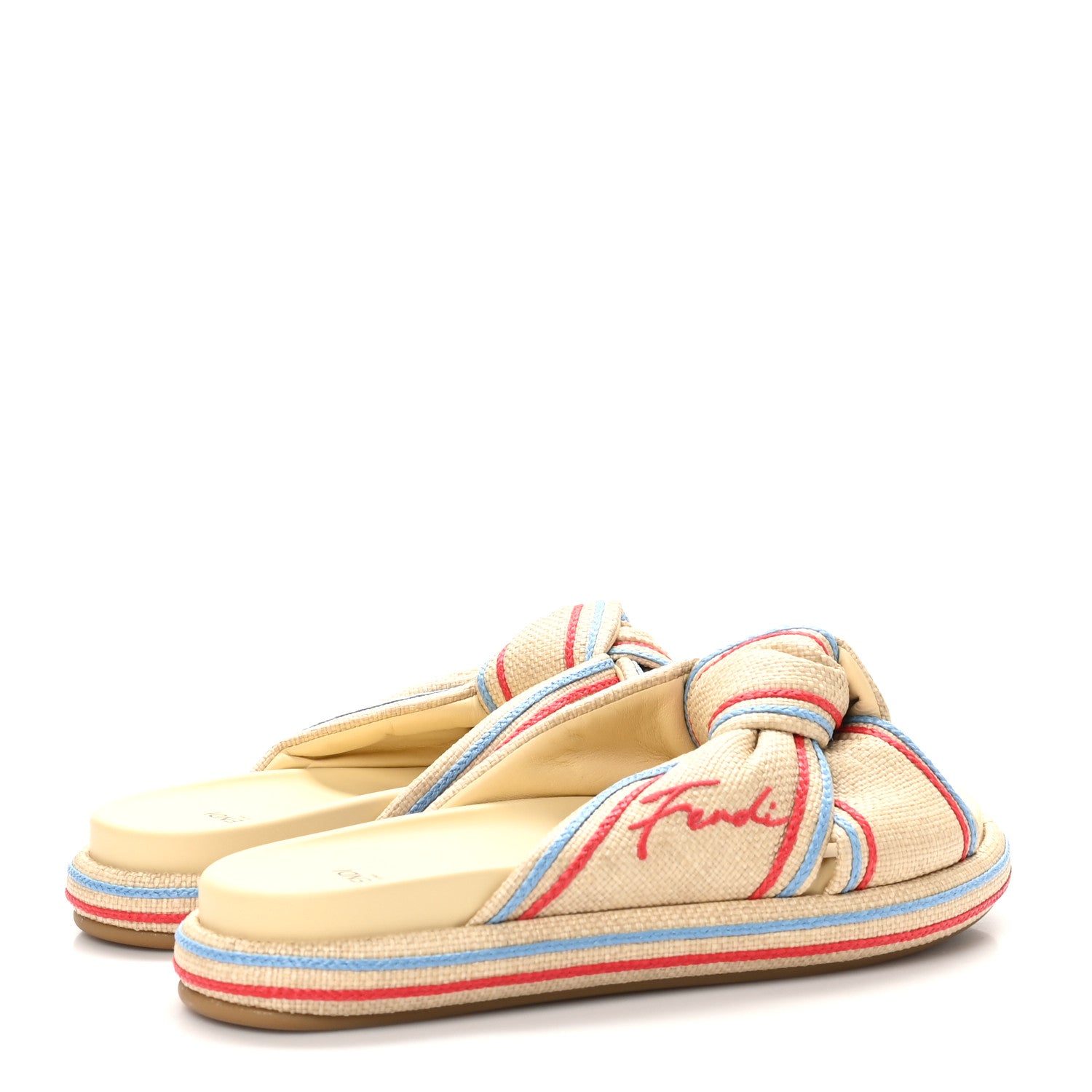 Fendi Raffia Embroidered Knot Sandals 39 Multicolor 5 of 8