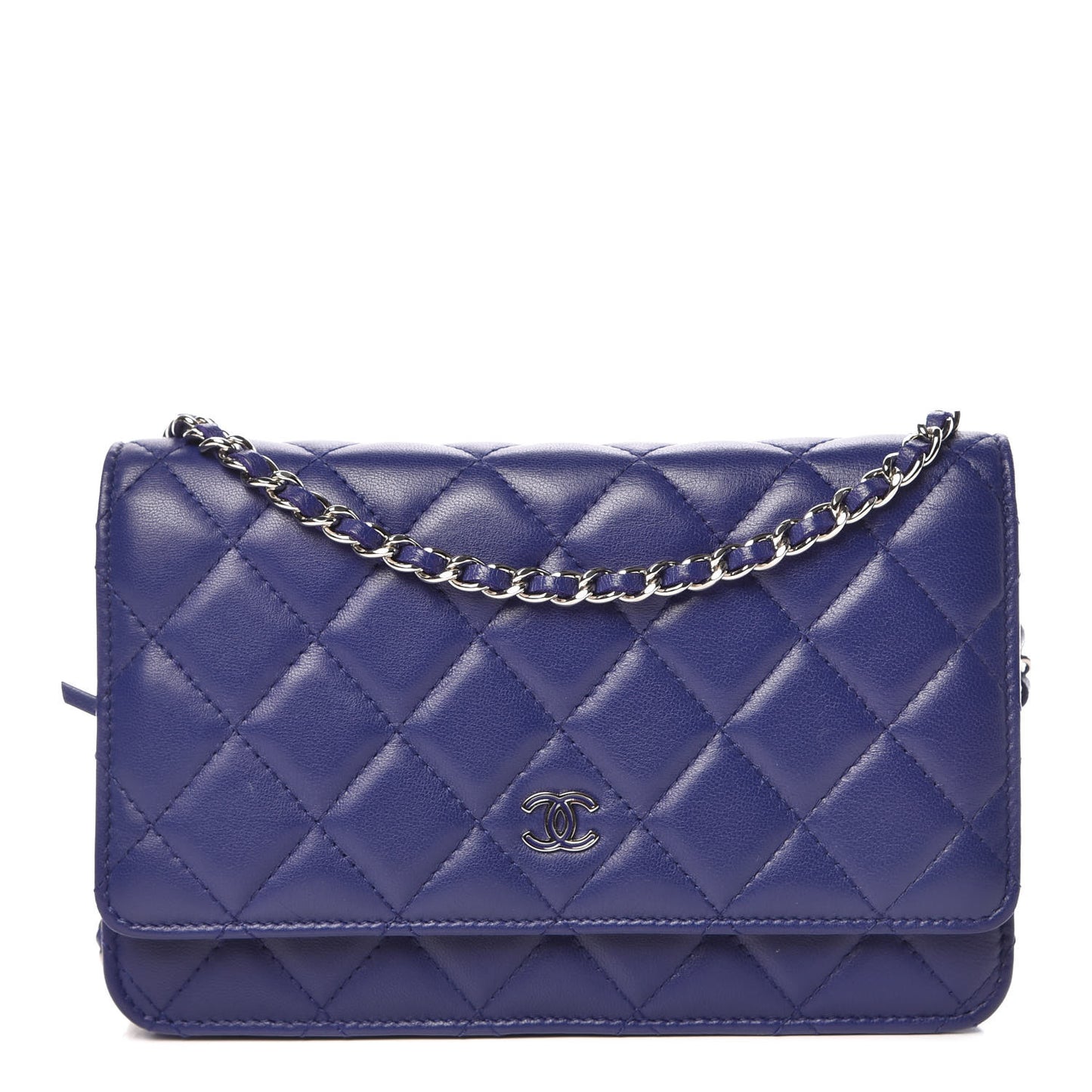 Lambskin Quilted Wallet On Chain WOC Dark Blue