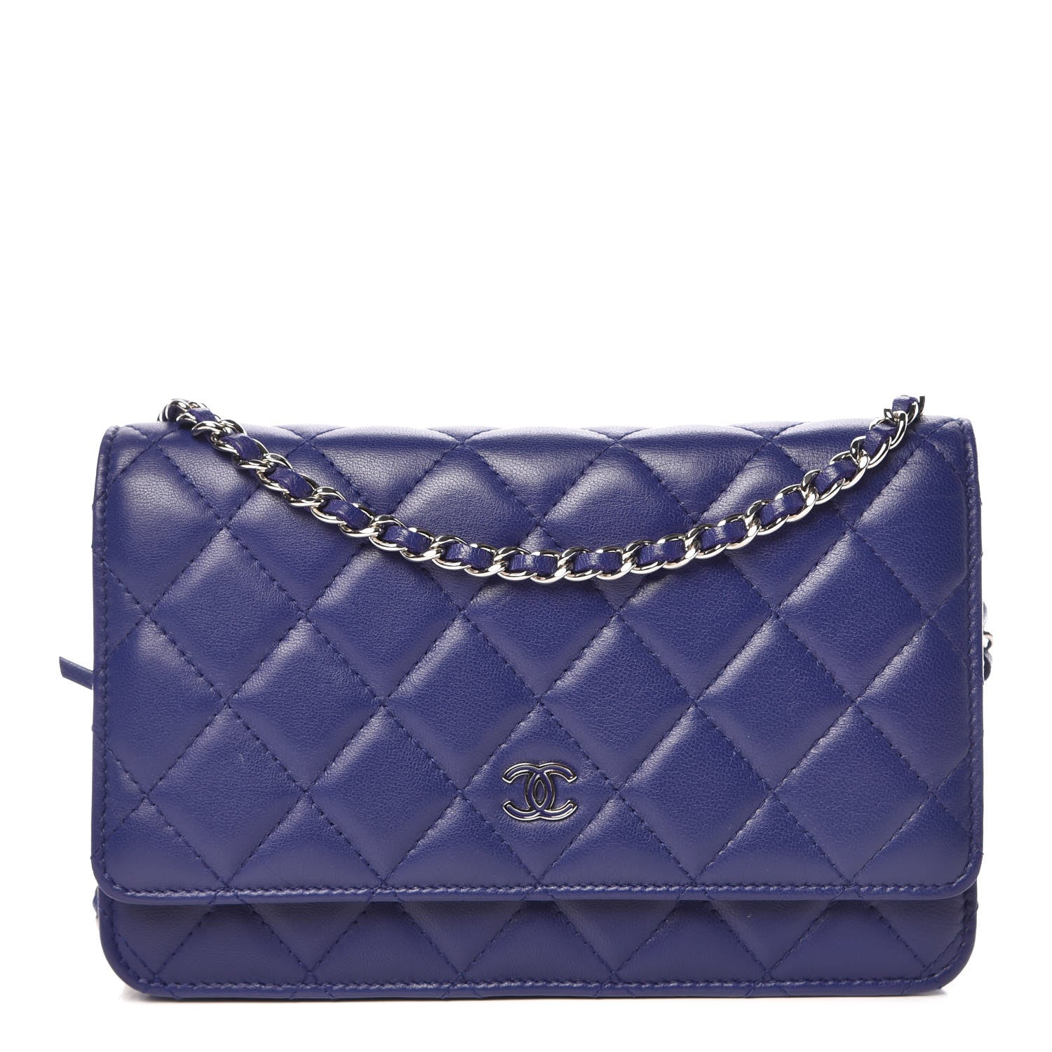 Chanel Lambskin Quilted Wallet On Chain WOC Dark Blue 1 of 11