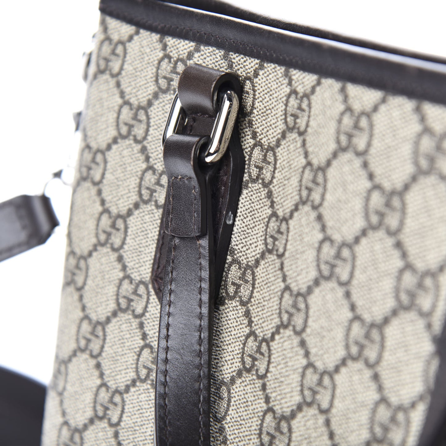 GG Supreme Monogram Small Zippered Tote Dark Brown