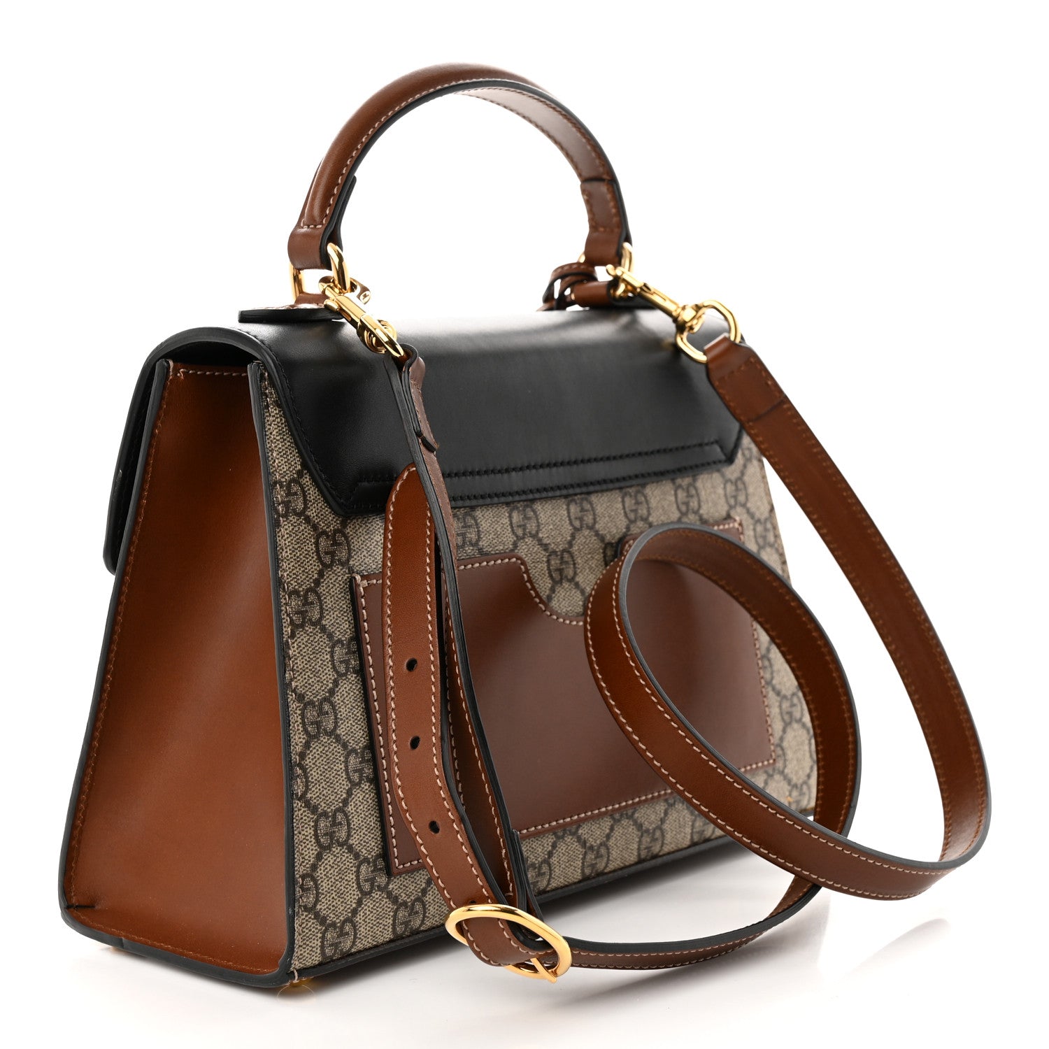 Gucci GG Supreme Monogram Calfskin Small Padlock Top Handle Bag Beige Black Cuir 3 of 13