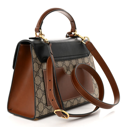 Gucci GG Supreme Monogram Calfskin Small Padlock Top Handle Bag Beige Black Cuir 3 of 13