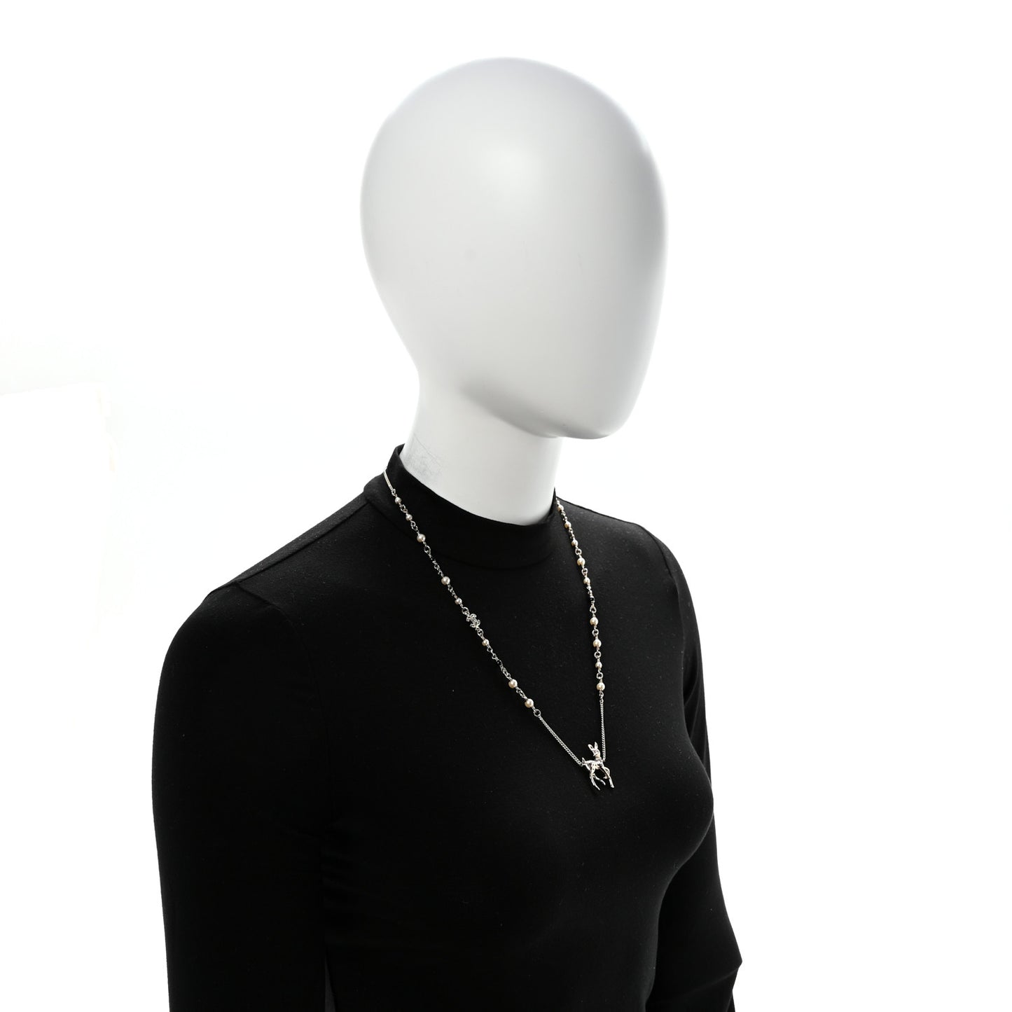 Metal Crystal Pearl Deer Pendant Necklace Green Black Gold