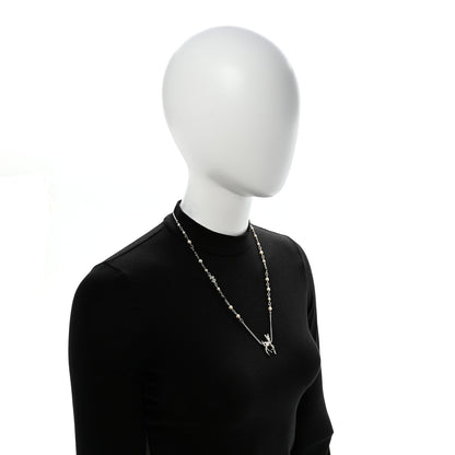 Chanel Metal Crystal Pearl Deer Pendant Necklace Green Black Gold 2 of 7