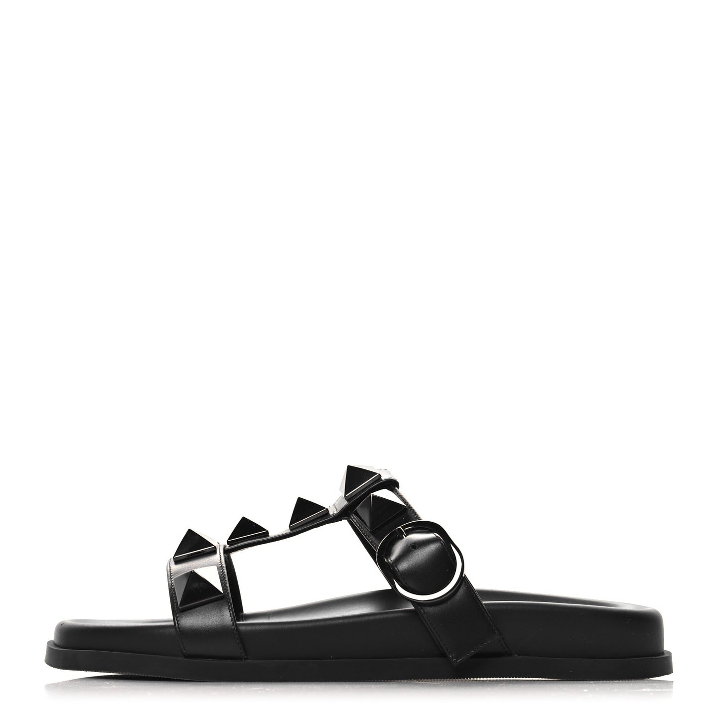 Calfskin Roman Stud Slide Sandals 37 Black