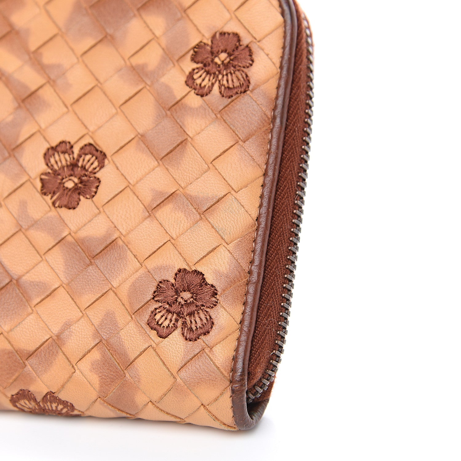 Bottega Veneta Nappa Intrecciato Floral Embroidered Zip Around Wallet Brown 7 of 10