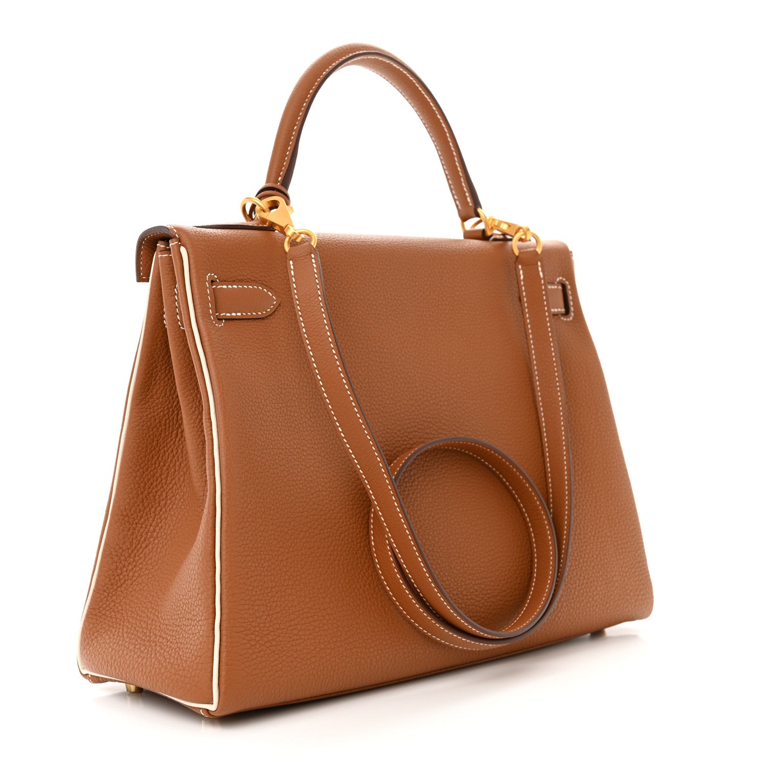 Hermes Togo Horseshoe Kelly Retourne 32 Gold Craie 3 of 11