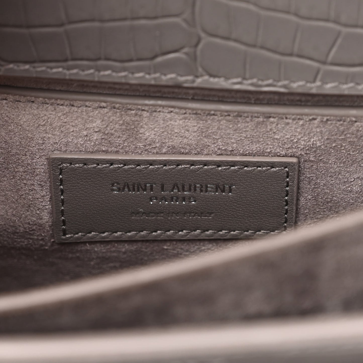 Calfskin Crocodile Embossed Medium Monogram Sunset Fog