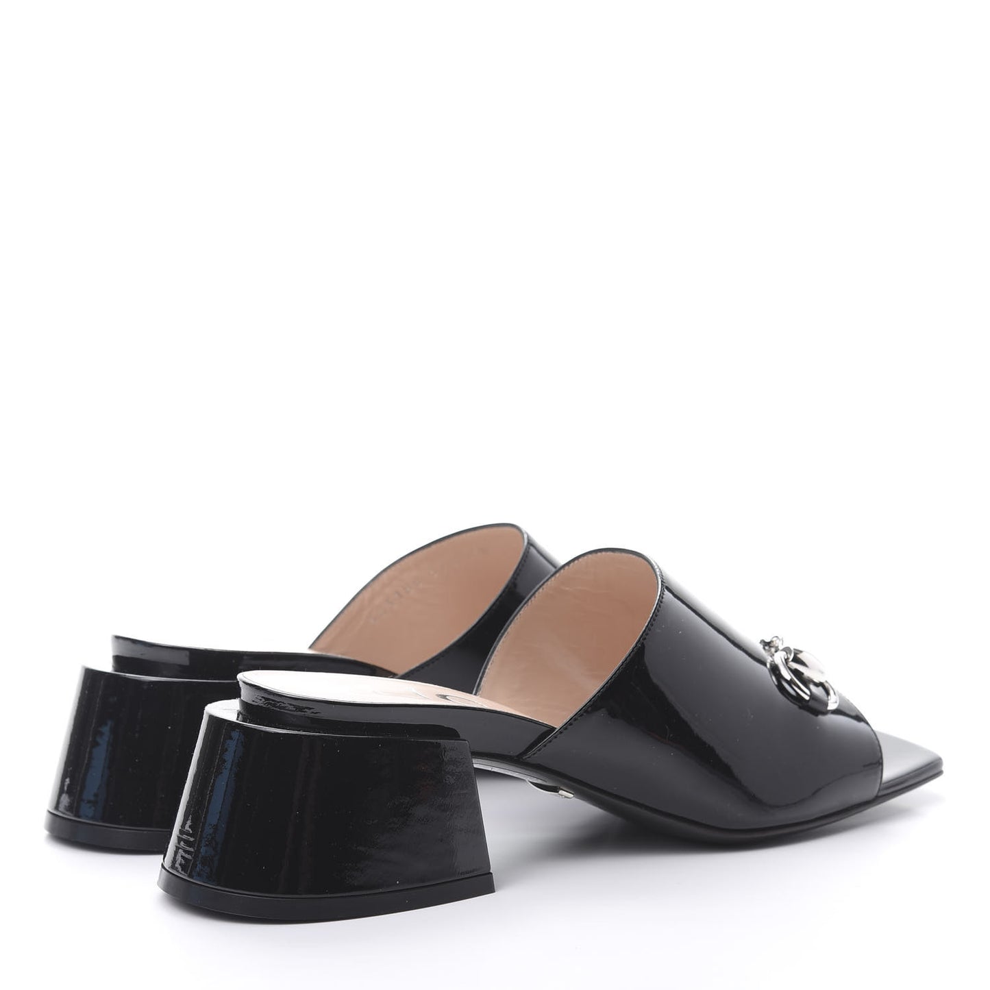 Patent Lexi Horsebit Mid-Heel Slide Sandals 37.5 Black