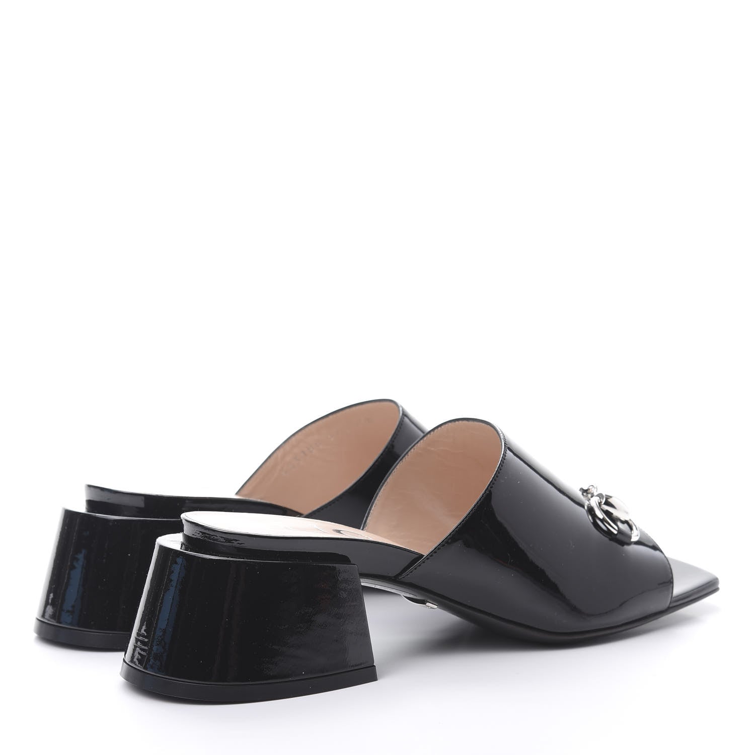Gucci Patent Lexi Horsebit Mid-Heel Slide Sandals 37.5 Black 4 of 8