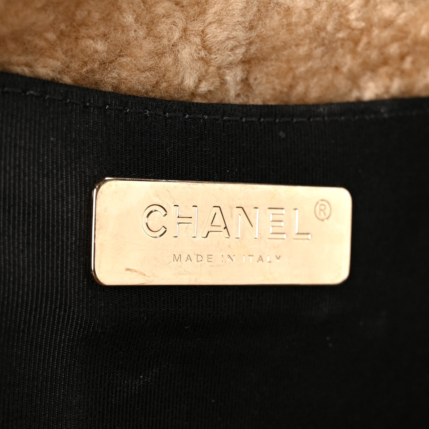 Chanel Shiny Crumpled Sheepskin Shearling Waist Bag Black Beige 5 of 9