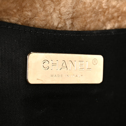 Chanel Shiny Crumpled Sheepskin Shearling Waist Bag Black Beige 5 of 9