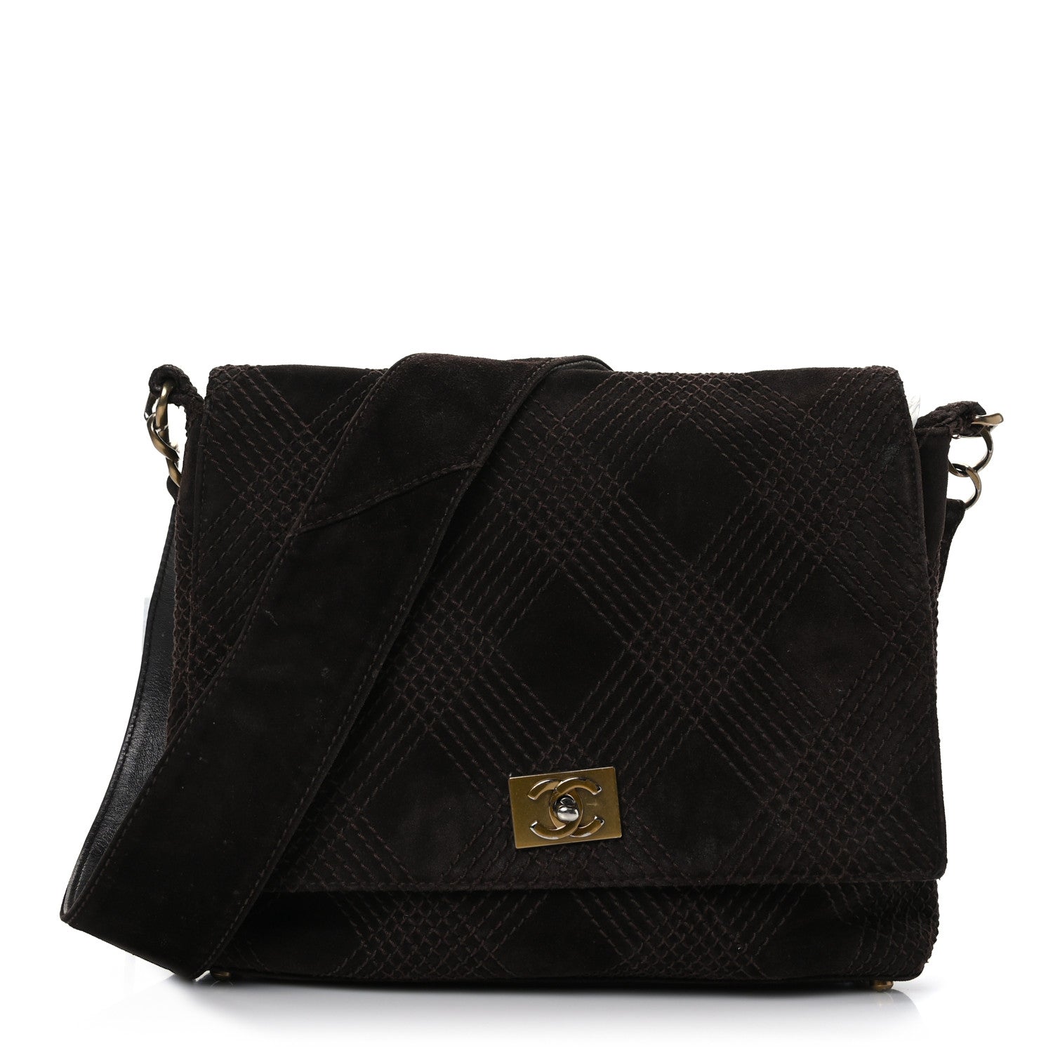 Chanel Suede Stitched CC Messenger Flap Bag Brown 1 of 9