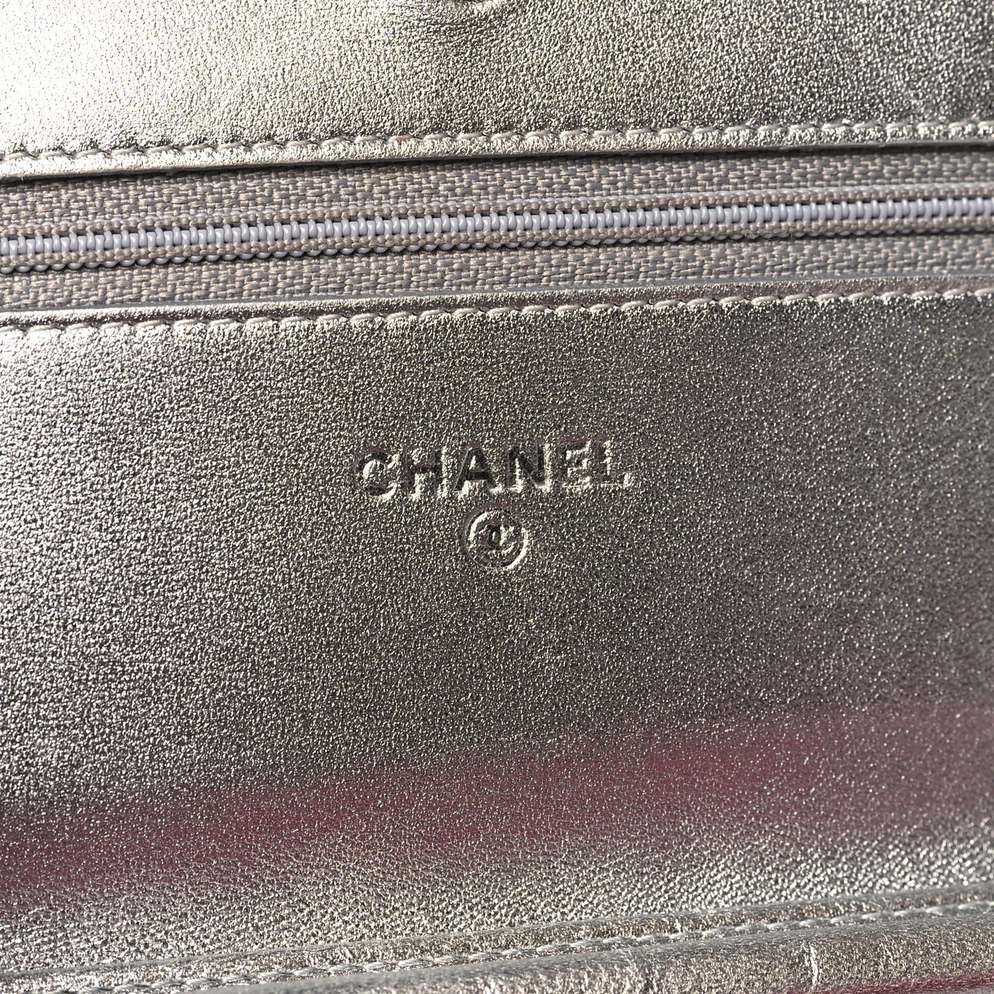 Metallic Lambskin Quilted Wallet On Chain WOC Silver