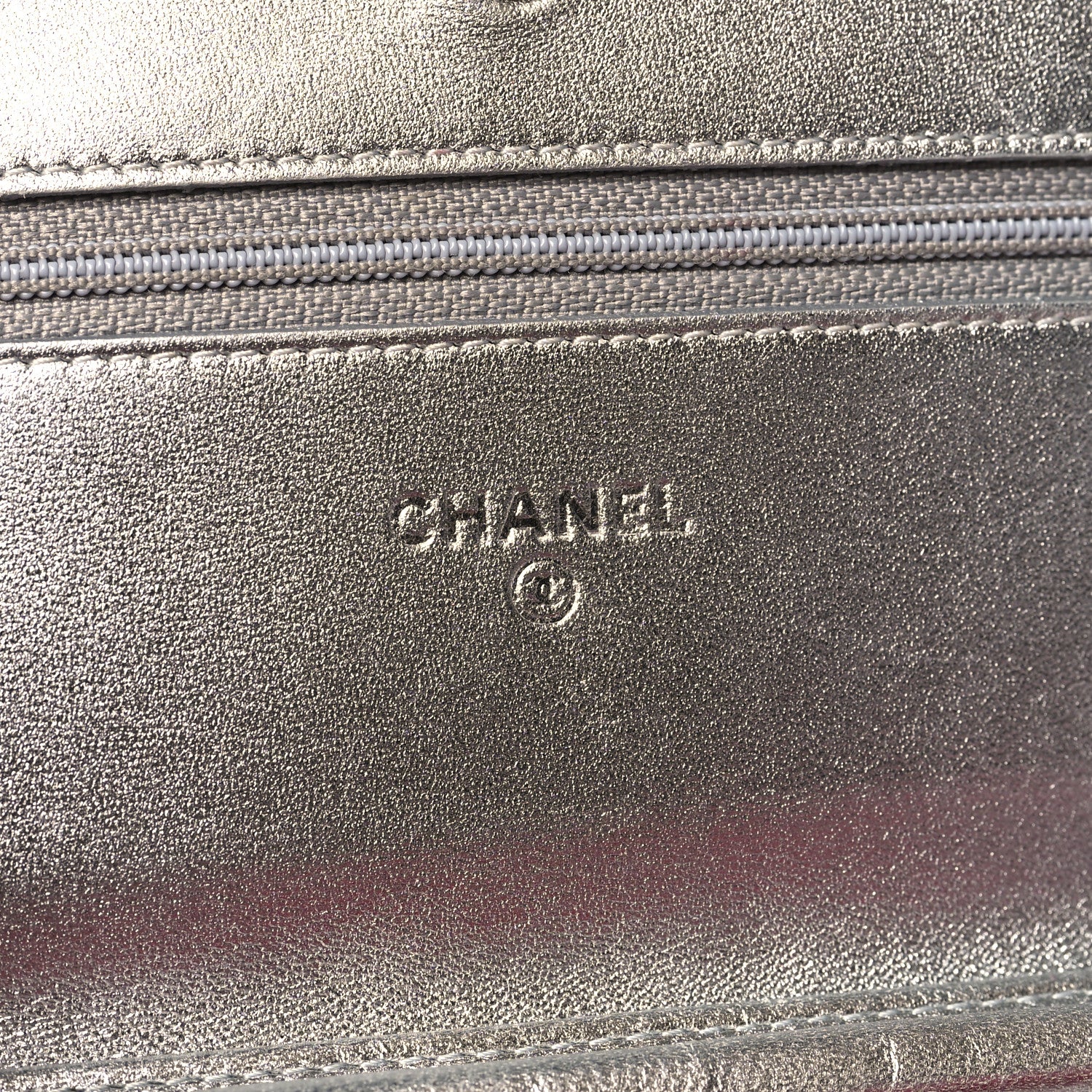 Chanel Metallic Lambskin Quilted Wallet On Chain WOC Silver 6 of 12