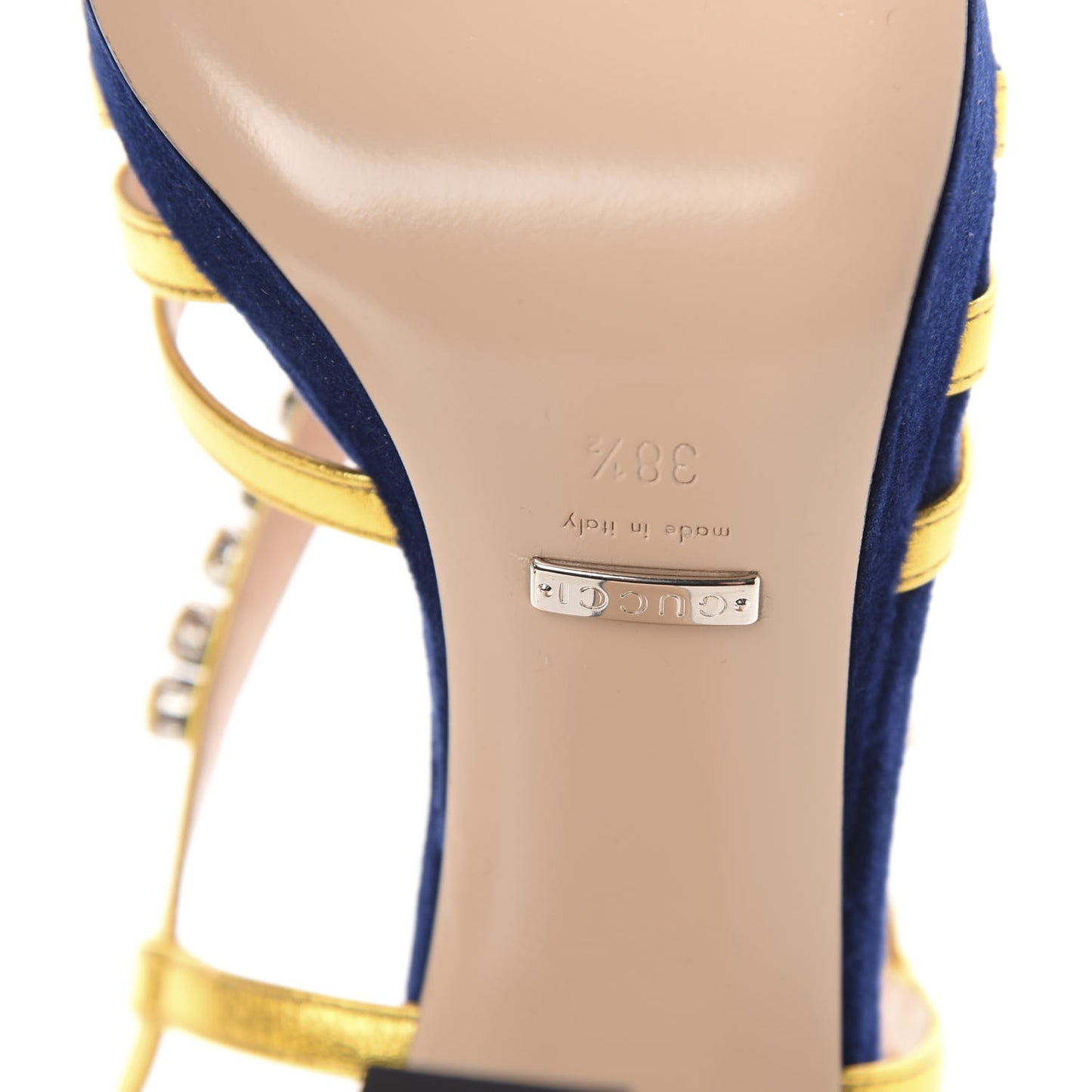 Velvet Nappa Crystal Zephyra Slingback Platform High Heel Sandals 38.5 Blue Gold