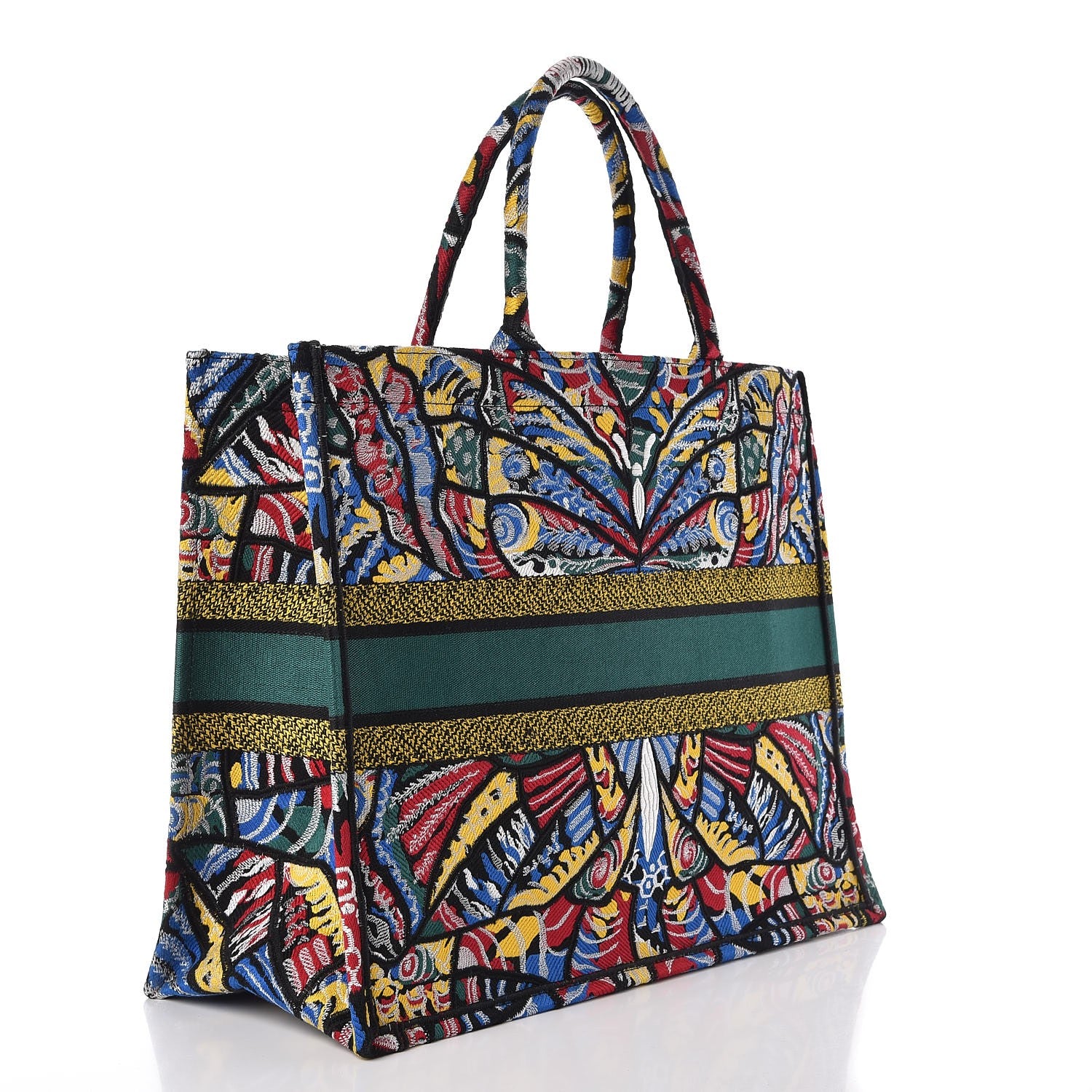 Christian Dior Canvas Embroidered Butterfly Book Tote Black Multicolor 3 of 9