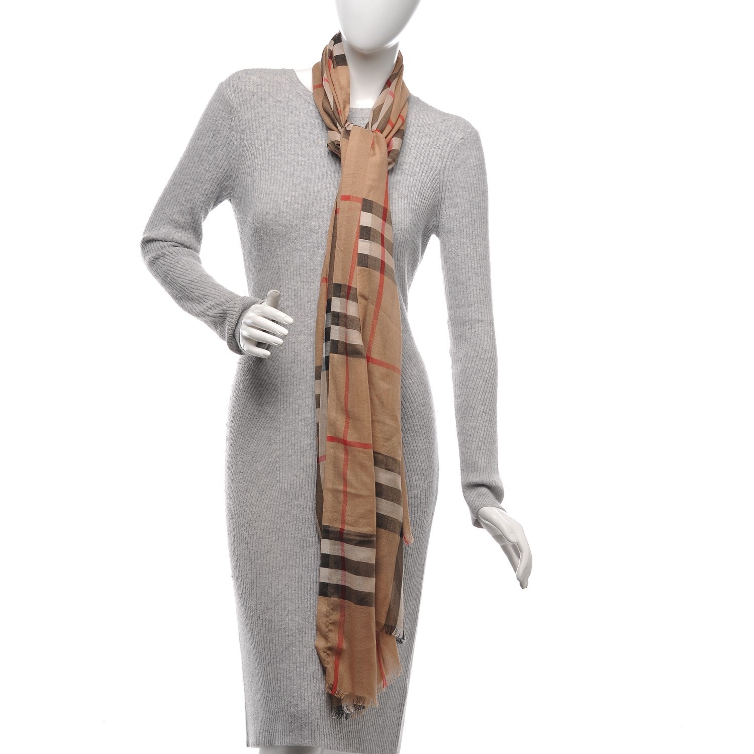Burberry Wool Silk House Check Lightweight Scarf Camel 6 of 8