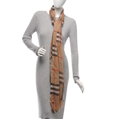 Burberry Wool Silk House Check Lightweight Scarf Camel 6 of 8
