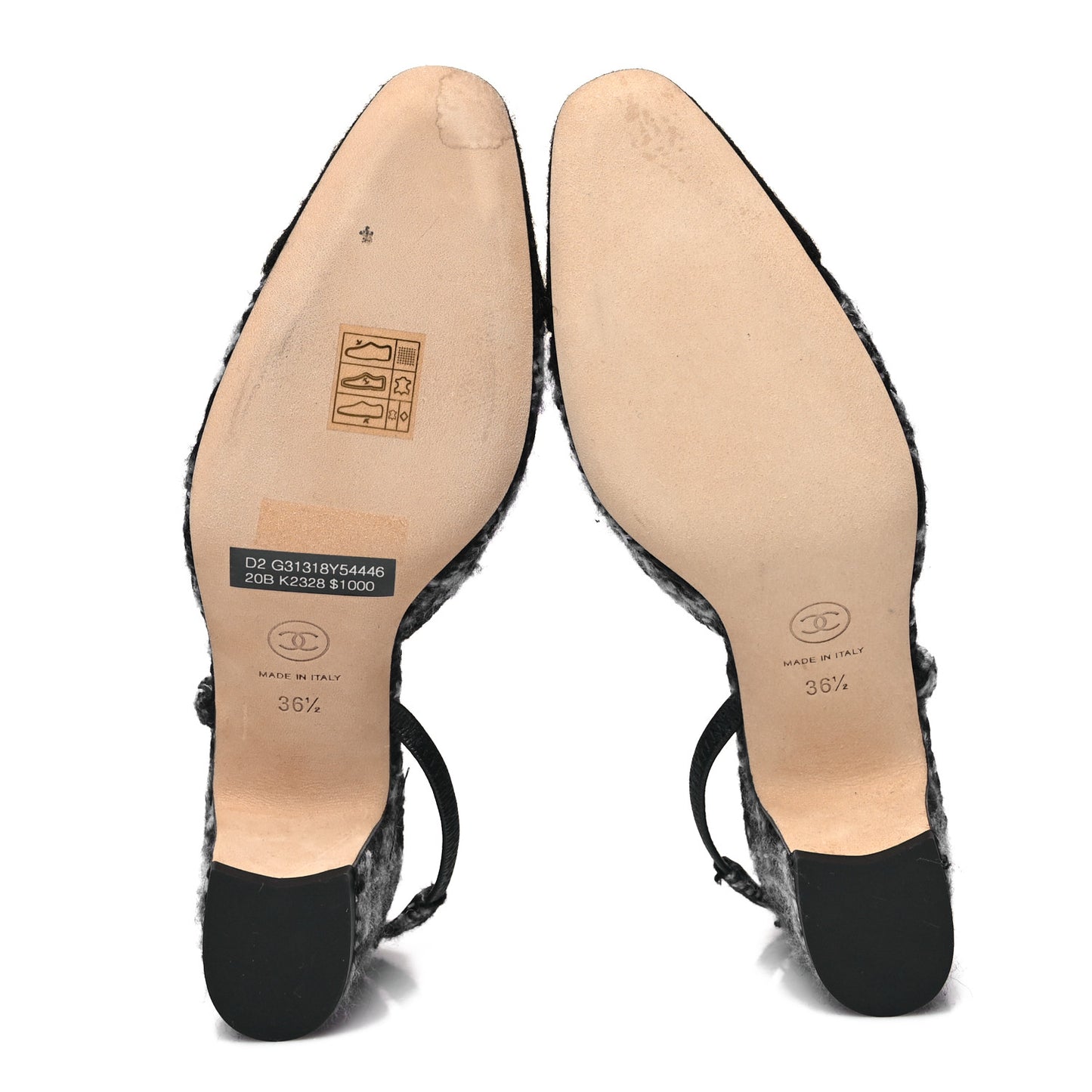 Tweed Cap Toe CC Slingback Pumps 36.5 Navy Blue Black