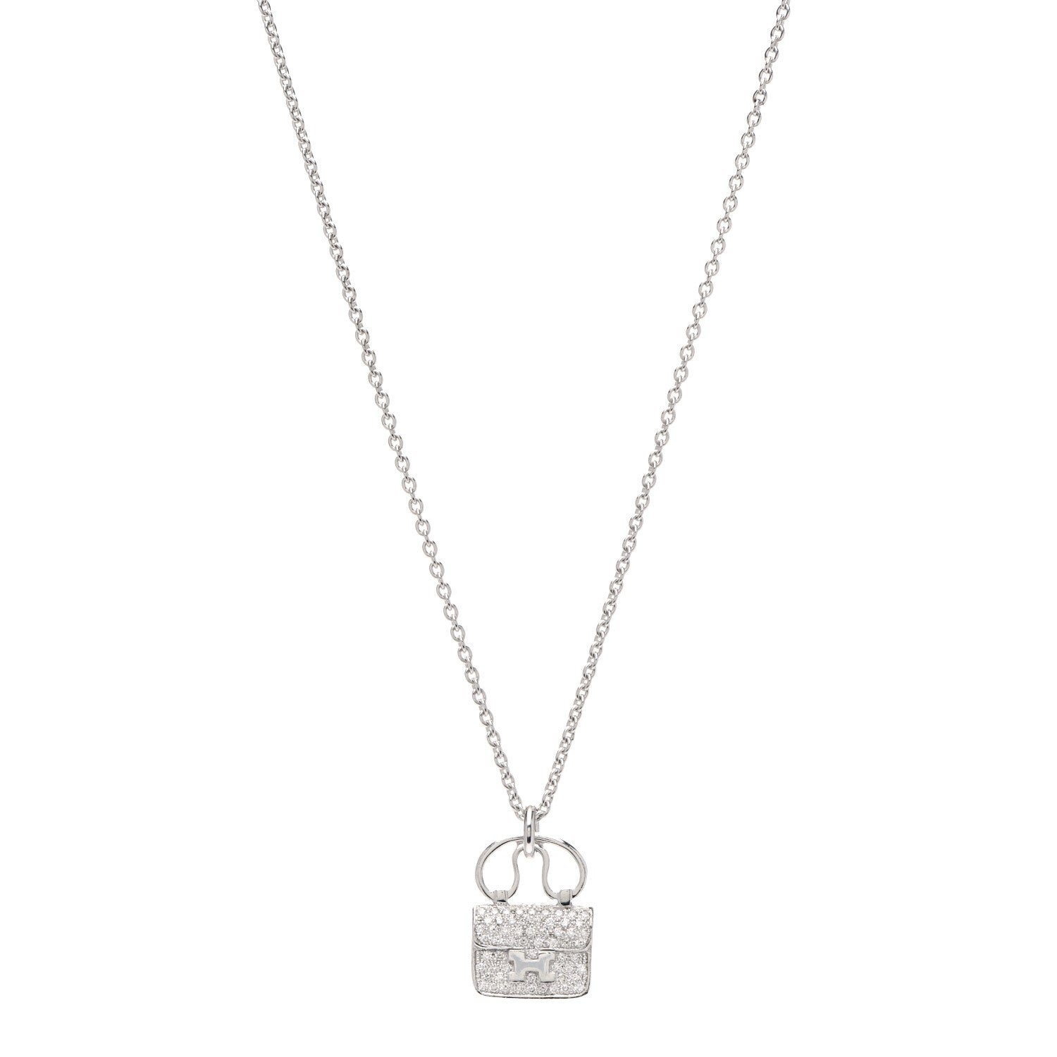 Hermes 18K White Gold Diamond Constance Amulette Pendant Necklace 1 of 6