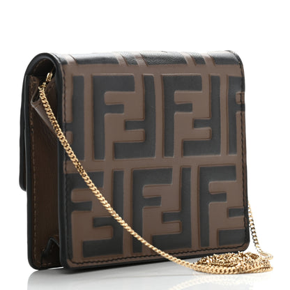 Fendi Vitello Soft F is Fendi Bi-Color FF 1974 Embossed Geometric Flap Wallet on Chain Maya Black 3 of 11