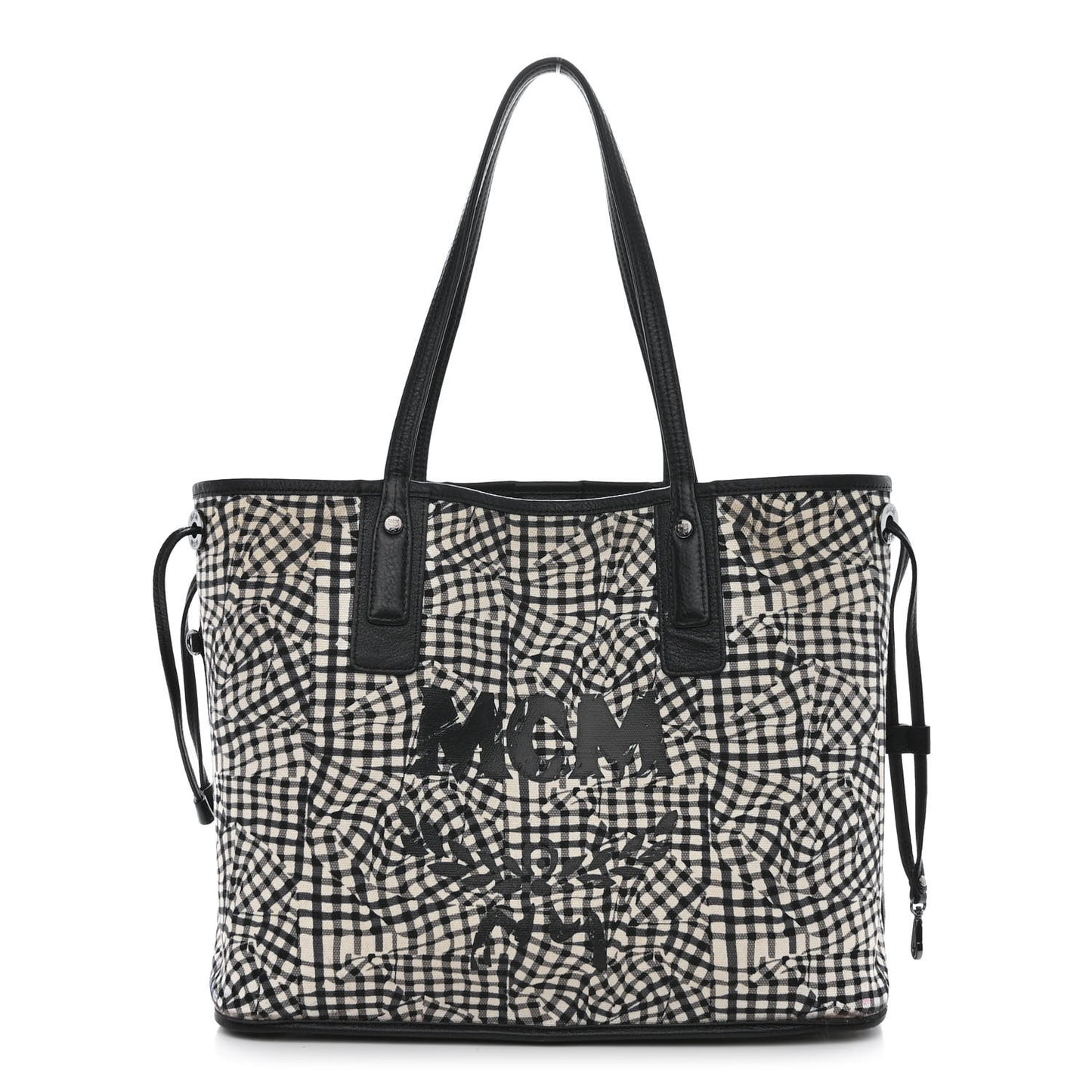 Grained Calfskin Visetos Medium Liz Reversible Shopper Tote Black