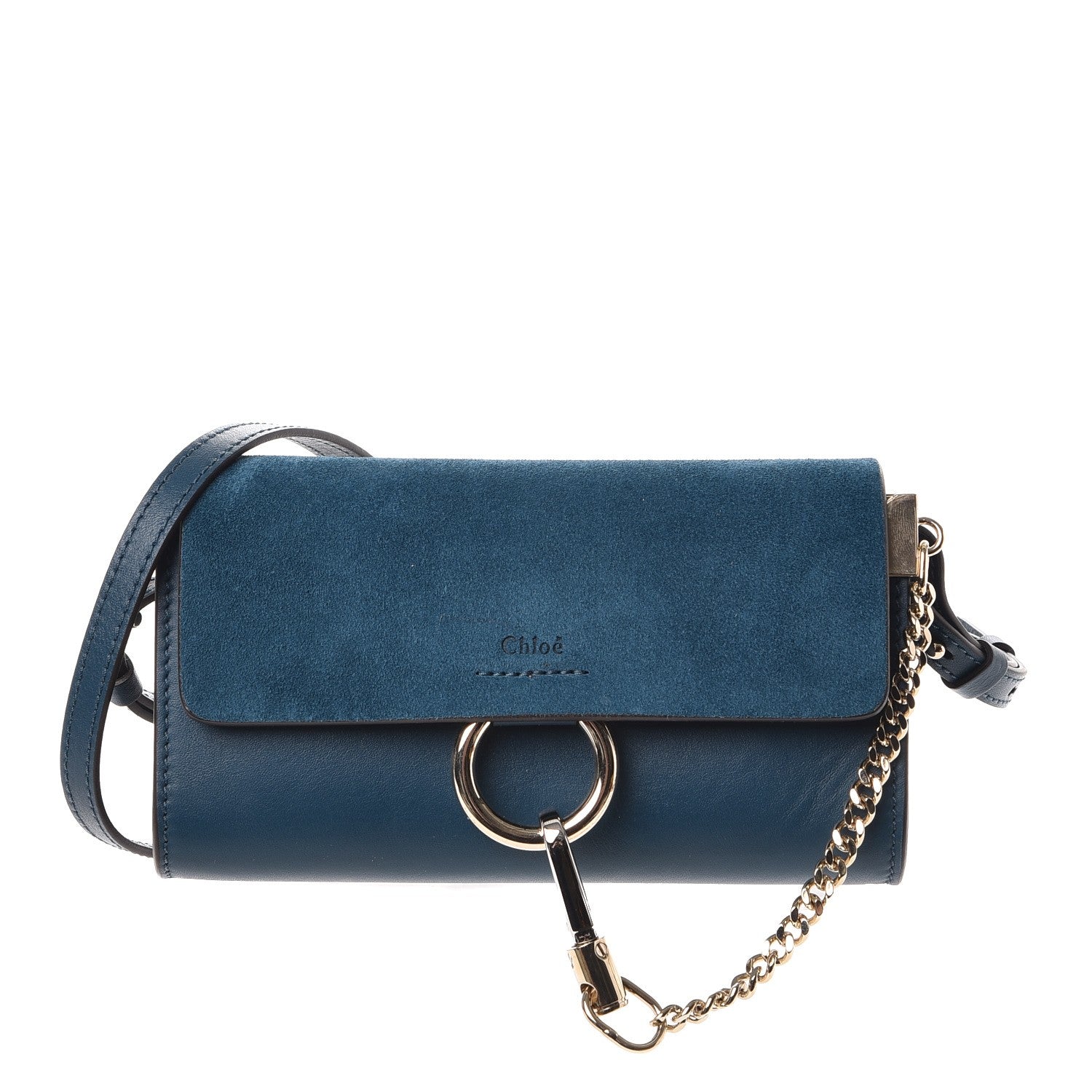 Chloe Suede Calfskin Mini Faye Shoulder Bag Majolica Blue 1 of 7