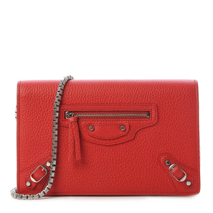 Balenciaga Vibrato Calfskin Classic Silver Hardware Wallet on Chain Rouge Cerise 1 of 9