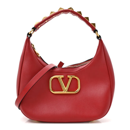 Valentino Garavani Calfskin Stud Sign Zip Hobo Rosso Valentino 1 of 12