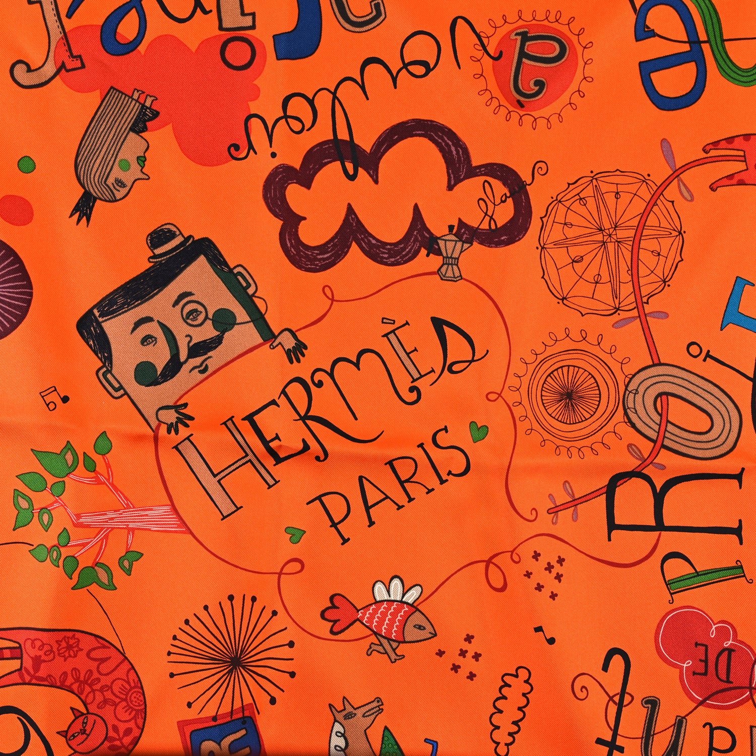 Hermes Silk Les Confessions Scarf 90 Orange Mauve Bleu 2 of 4