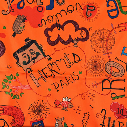 Hermes Silk Les Confessions Scarf 90 Orange Mauve Bleu 2 of 4