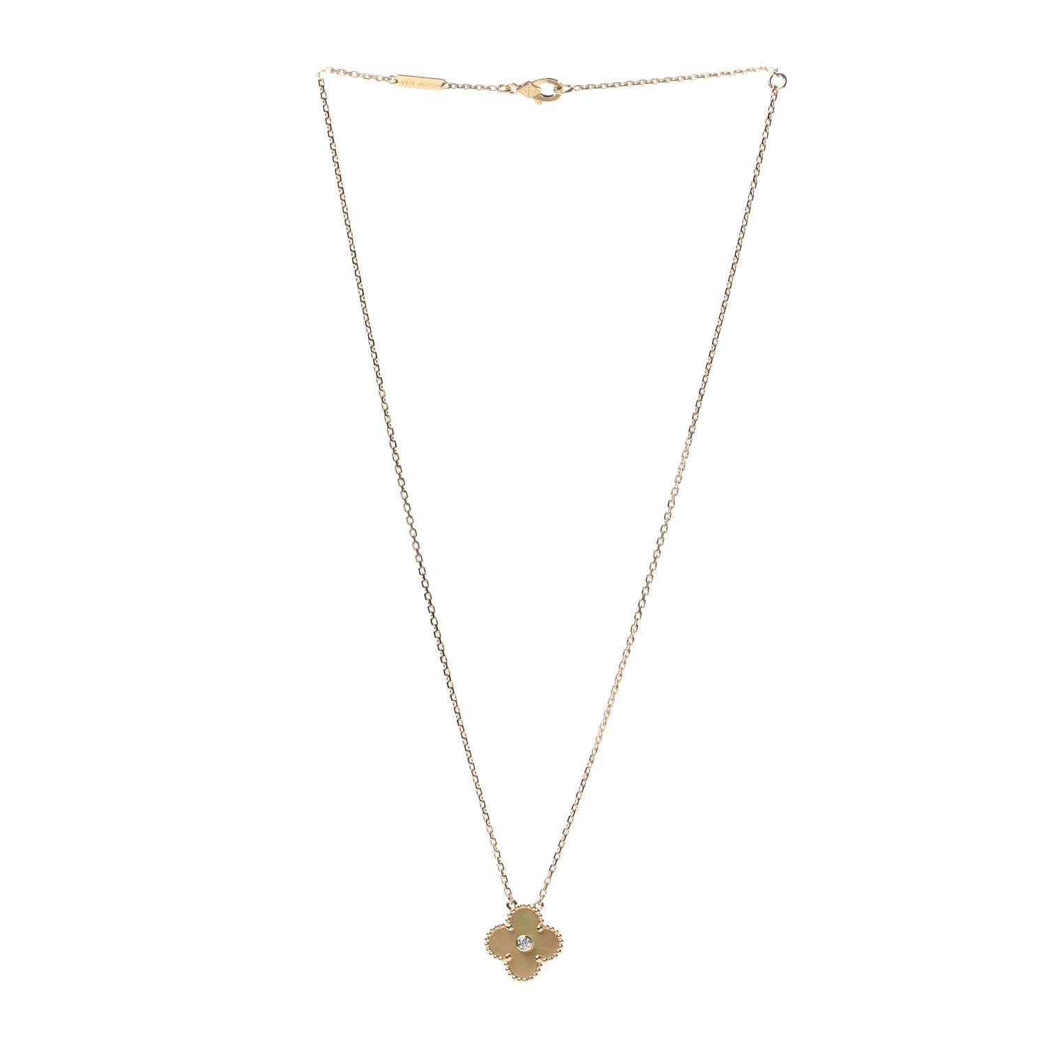 Van Cleef & Arpels 18K Yellow Gold Diamond Yellow Mother of Pearl Vintage Alhambra Pendant Necklace 3 of 8