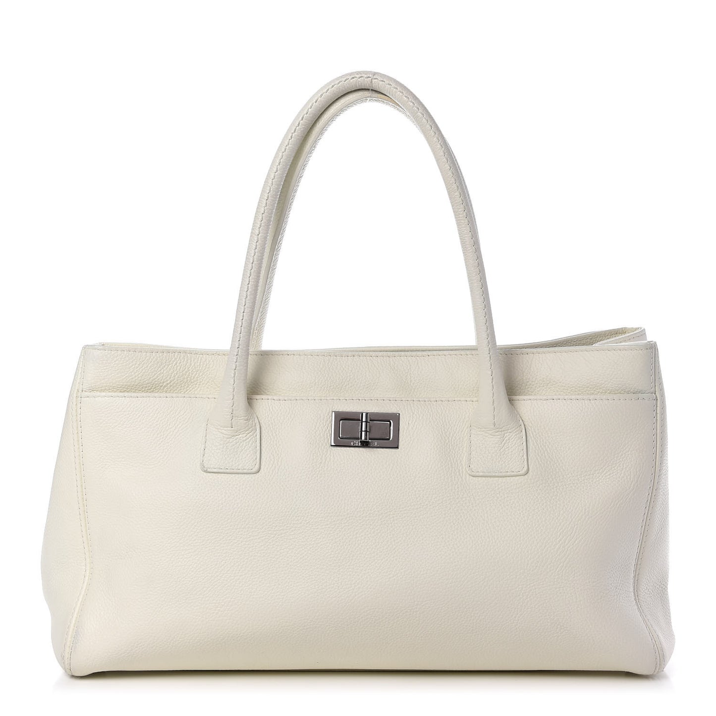 Calfskin Mademoiselle Lock Cerf Executive Shopper Tote White