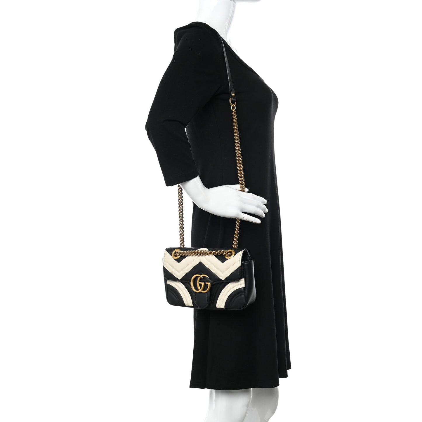 Calfskin Matelasse Mini GG Marmont Shoulder Bag Black White