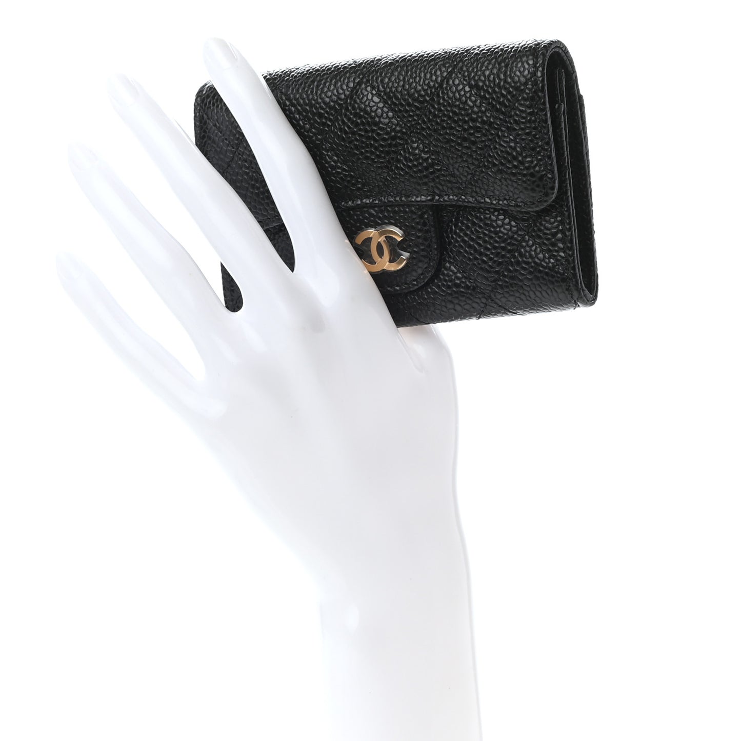 Caviar Quilted Flap Card Holder Wallet Black
